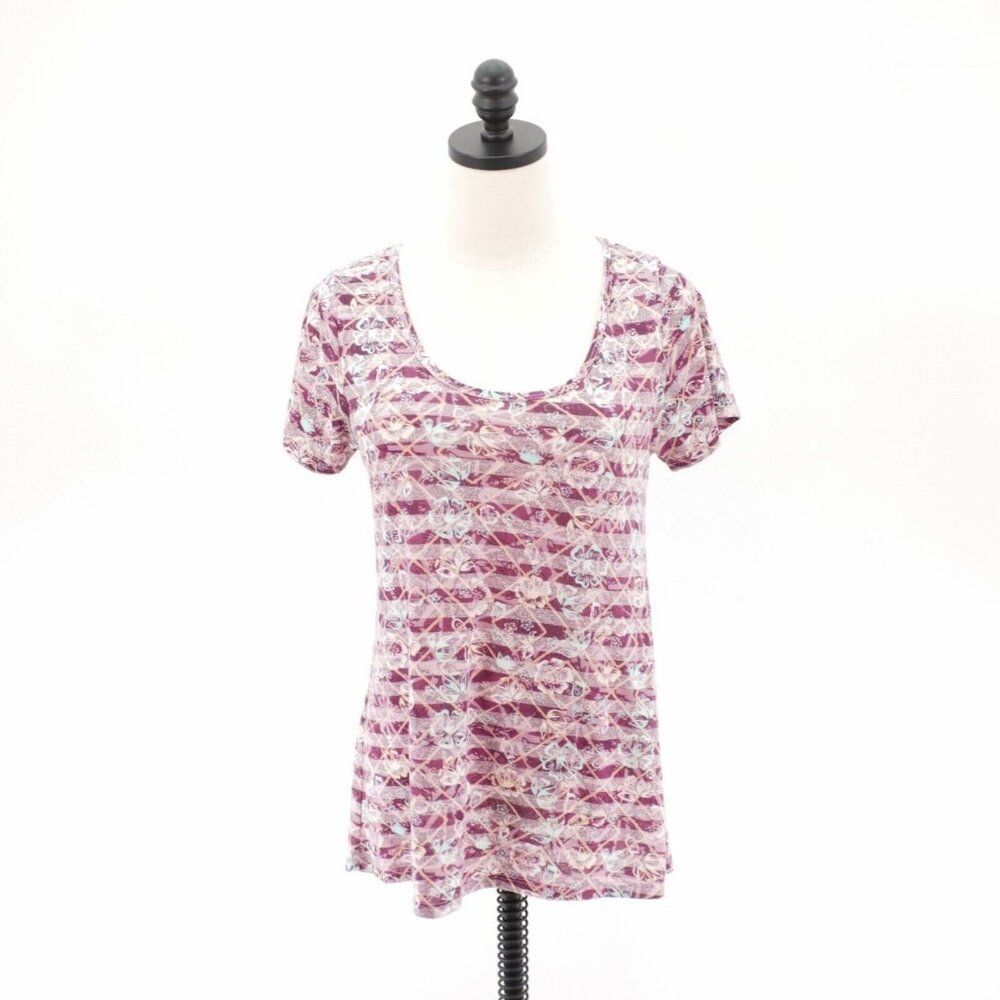 Lularoe Red Floral Geometric Boat Neck Blouse / Top Xs Short Sleeve Polyester Ra